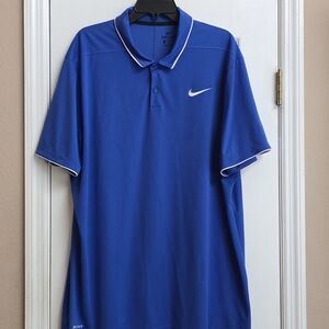 Men's Short Sleeve Nike Dri-Fit Polo Golf Shirt Royal Blue White Trim Size XXL